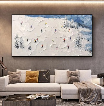 Impresionismo Painting - Esquiador en la montaña nevada Arte de la pared Deporte Blanco Nieve Esquí Decoración de la habitación por Knife 09
